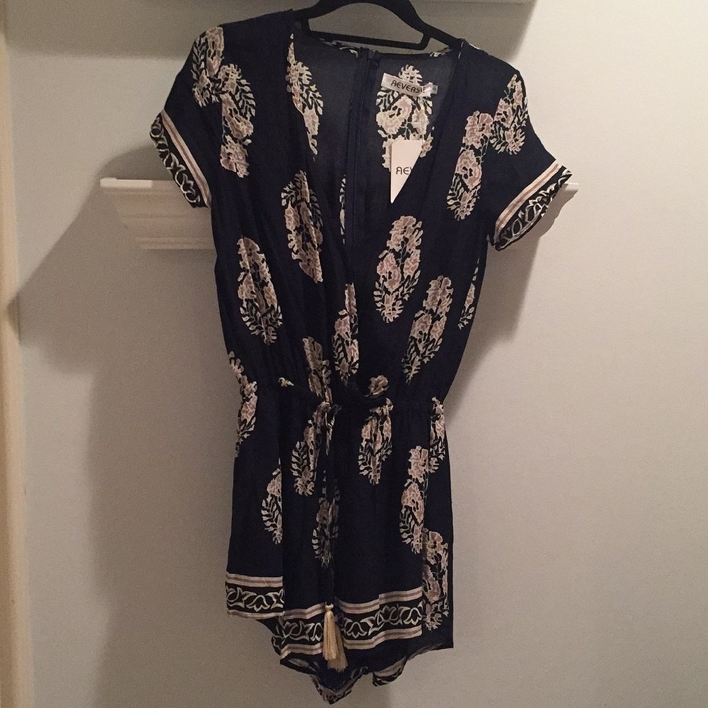 Navy Blue Patterned Romper